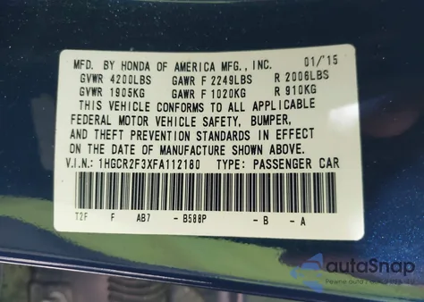 2015 Honda Accord Lx from USA, damaged, VIN 1HGCR2F3XFA112180